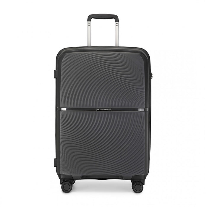 K2393L - British Traveller 24 Inch Spinner Hard Shell PP Suitcase With TSA Lock - Black - Image 2