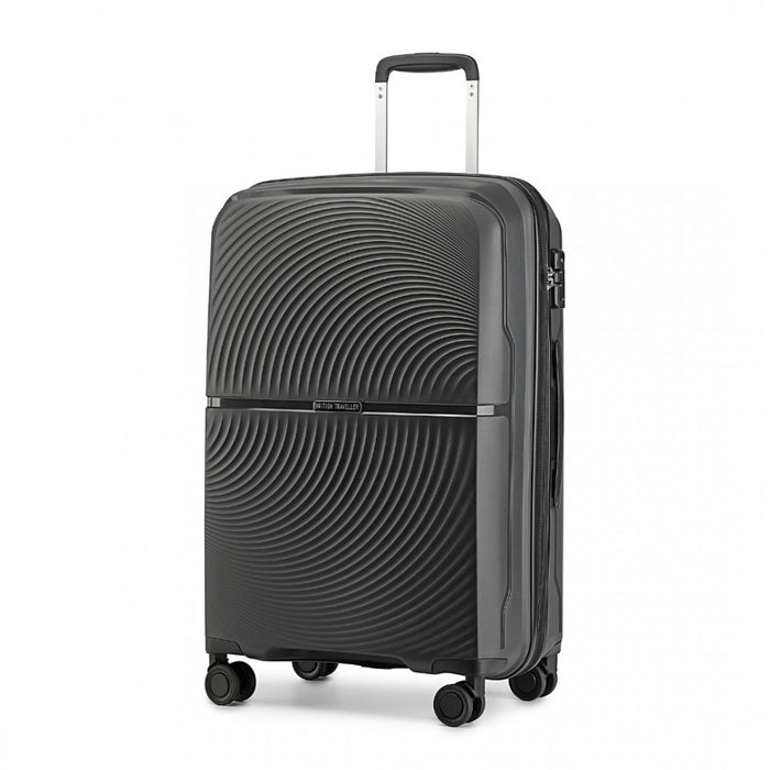 K2393L - British Traveller 24 Inch Spinner Hard Shell PP Suitcase With TSA Lock - Black - Image 1