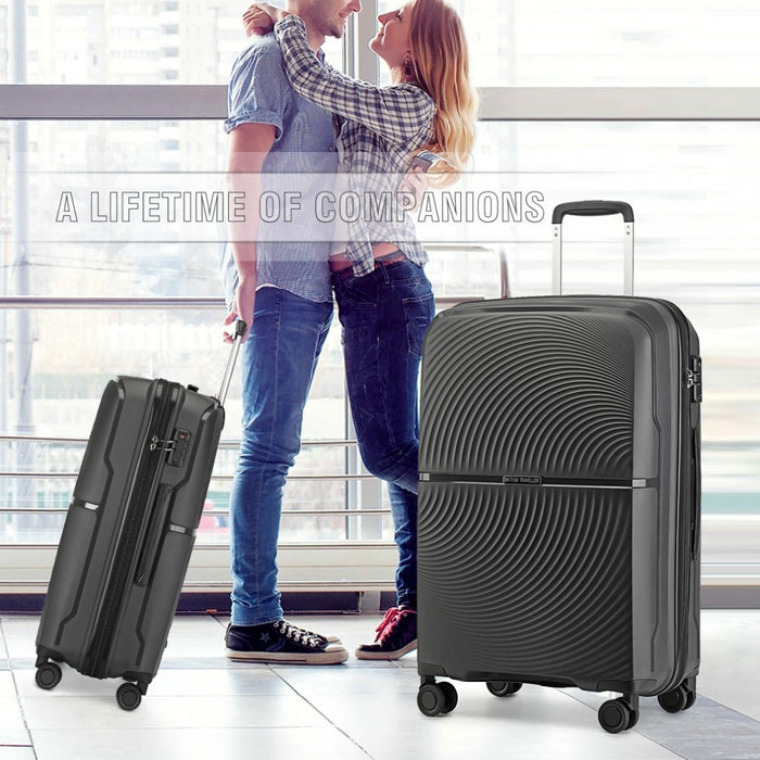 K2393L - British Traveller 24 Inch Spinner Hard Shell PP Suitcase With TSA Lock - Black - Image 11