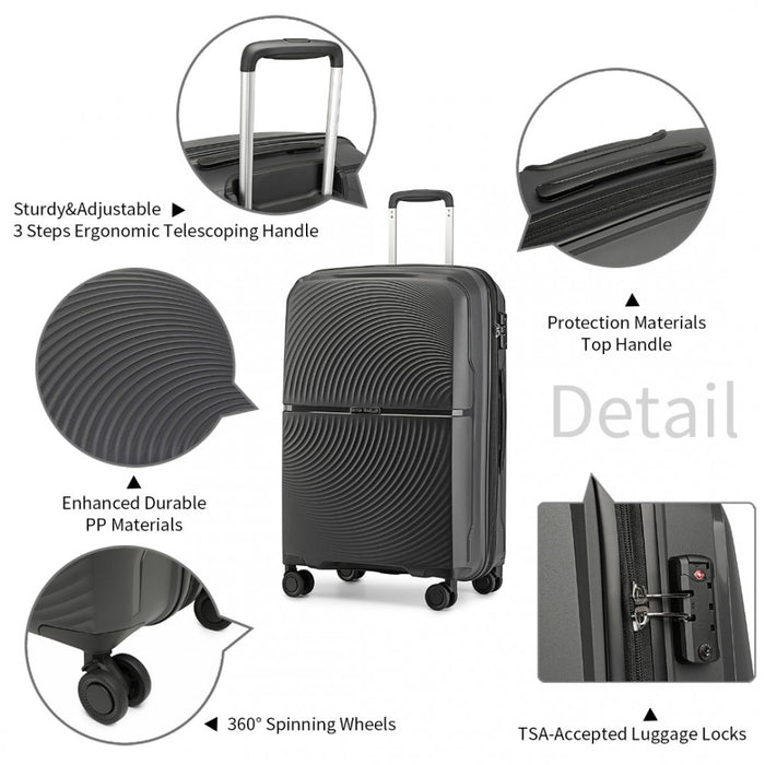 K2393L - British Traveller 24 Inch Spinner Hard Shell PP Suitcase With TSA Lock - Black - Image 6