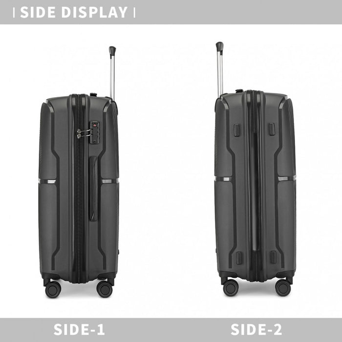 K2393L - British Traveller 24 Inch Spinner Hard Shell PP Suitcase With TSA Lock - Black - Image 3