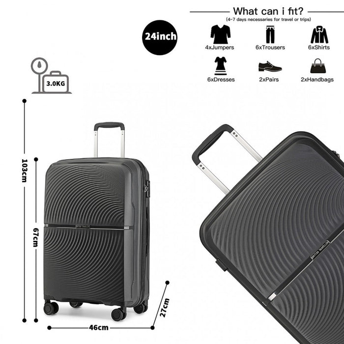 K2393L - British Traveller 24 Inch Spinner Hard Shell PP Suitcase With TSA Lock - Black