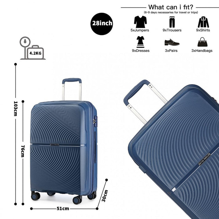 K2393L - British Traveller 28 Inch Spinner Hard Shell PP Suitcase With TSA Lock - Navy