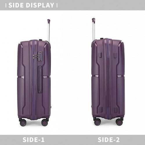 K2393L - British Traveller 3 Pcs Set Spinner Hard Shell PP Suitcase With TSA Lock - Purple