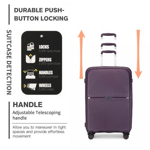 K2393L - British Traveller 3 Pcs Set Spinner Hard Shell PP Suitcase With TSA Lock - Purple