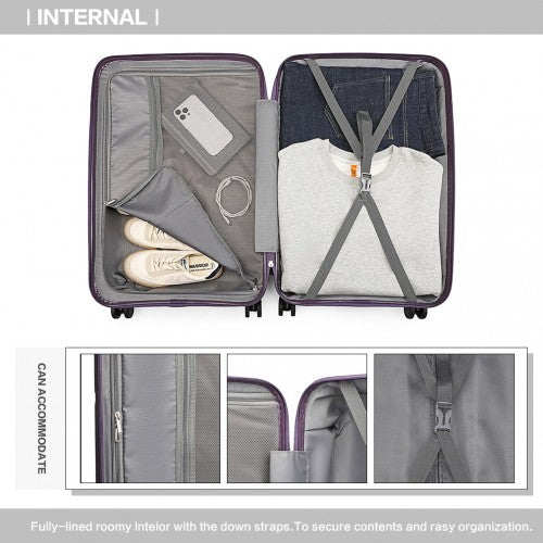 K2393L - British Traveller 3 Pcs Set Spinner Hard Shell PP Suitcase With TSA Lock - Purple