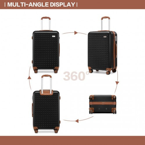 K2394L - Kono Flexible Hard Shell ABS Suitcase With TSA Lock And Vanity Case 4 Piece Set - Black