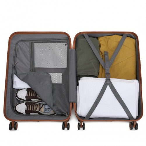 K2394L - Kono Flexible Hard Shell ABS Suitcase With TSA Lock And Vanity Case 4 Piece Set - Black