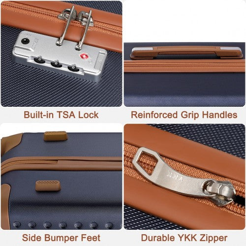 K2394L - Kono 13/20 Inch Flexible Hard Shell ABS Suitcase With TSA Lock And Vanity Case - Navy