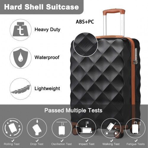K2395L - British Traveller 20 Inch Ultralight ABS And Polycarbonate Bumpy Diamond Suitcase With TSA Lock - Black And Brown