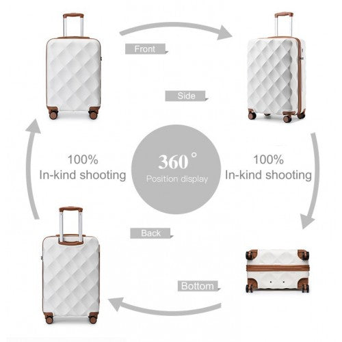 K2395L - British Traveller 20 Inch Ultralight ABS And Polycarbonate Bumpy Diamond Suitcase With TSA Lock - Cream