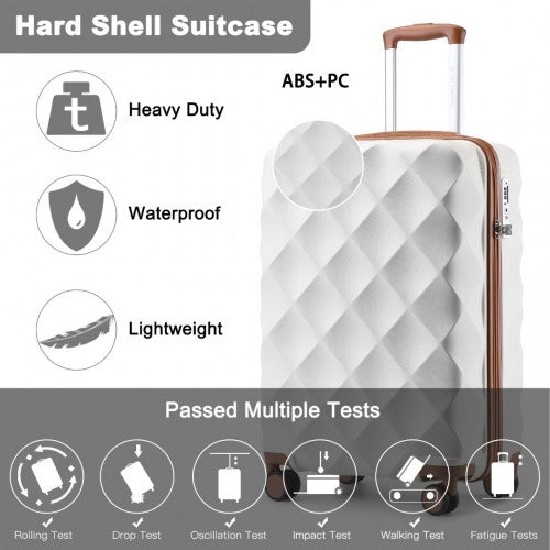 K2395L - British Traveller 20 Inch Ultralight ABS And Polycarbonate Bumpy Diamond Suitcase With TSA Lock - Cream