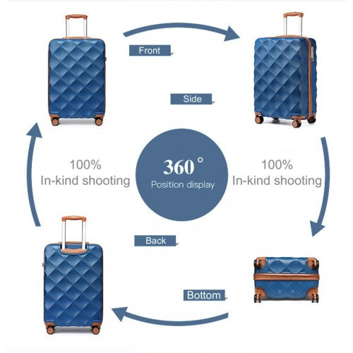 K2395L - British Traveller 20 Inch Ultralight ABS And Polycarbonate Bumpy Diamond Suitcase With TSA Lock - Navy And Brown