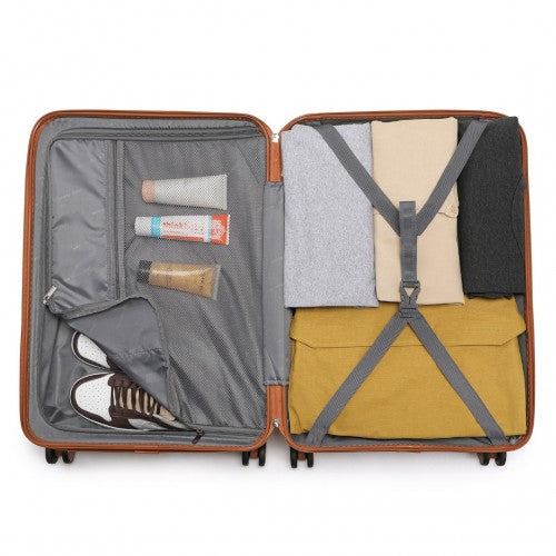 K2395L - British Traveller 20 Inch Ultralight ABS And Polycarbonate Bumpy Diamond Suitcase With TSA Lock - Navy And Brown