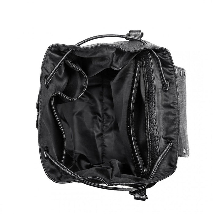 L1414 - Miss Lulu Skull Studded Backpack Shoulder Bag - Black