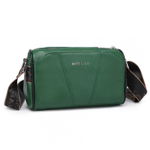 L2310 - Miss Lulu Simple And Elegant Wide Strap Genuine Leather Crossbody Bag - Green - Image 1
