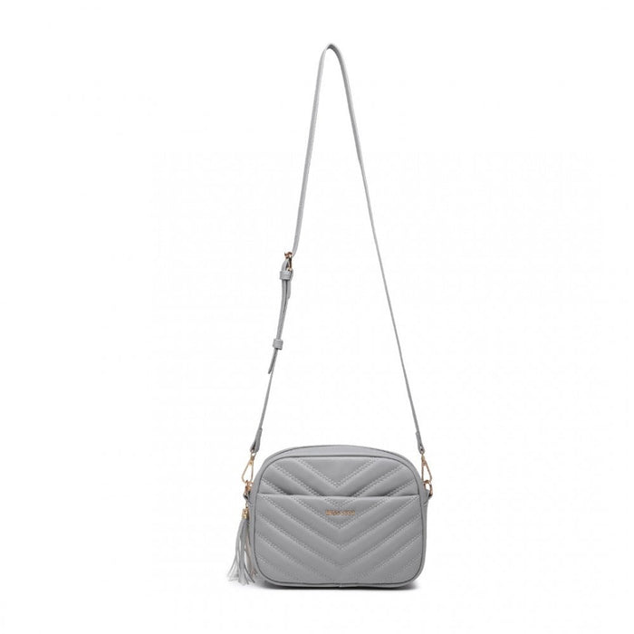 La2119-1 - Miss Lulu Lightweight Quilted Leather Cross Body Bag - Grey
