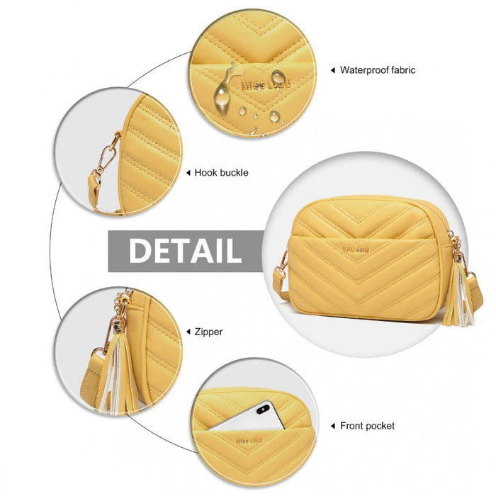 La2119-1 - Miss Lulu Lightweight Quilted Leather Cross Body Bag - Yellow