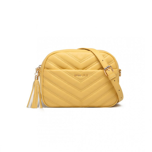 La2119-1 - Miss Lulu Lightweight Quilted Leather Cross Body Bag - Yellow - Image 1