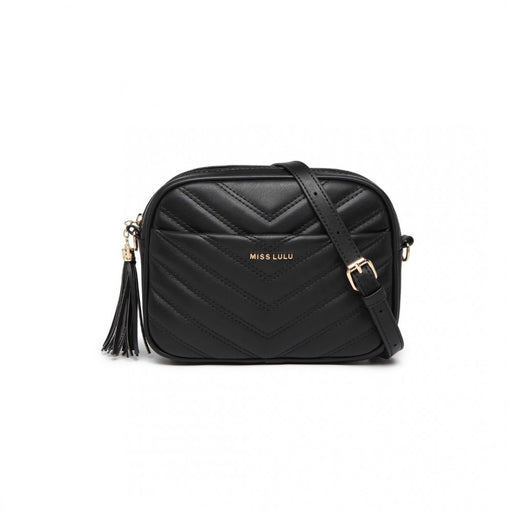 La2119-1 - Miss Lulu Lightweight Quilted Leather Cross Body Bag - Black - Image 1