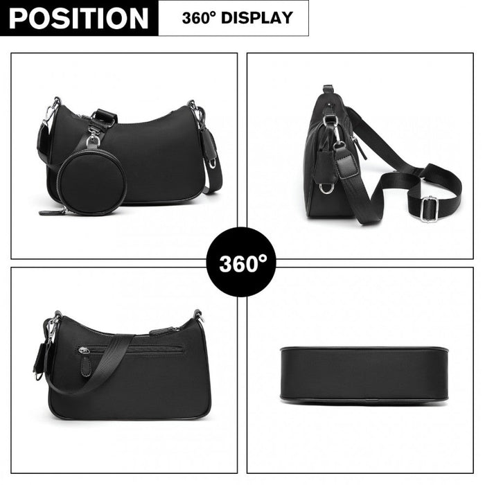 Lb2060 - Sac à main bandoulière Miss Lulu avec pochette amovible - Noir