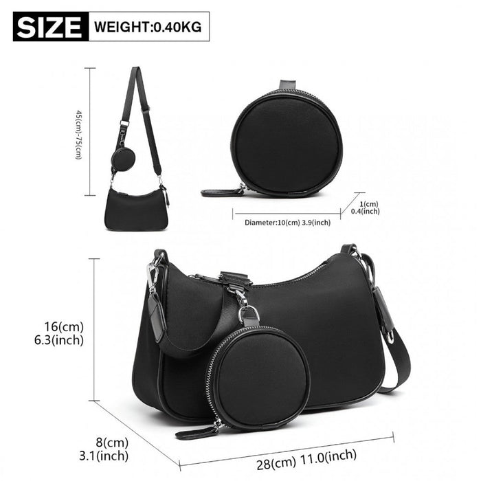 Lb2060 - Sac à main bandoulière Miss Lulu avec pochette amovible - Noir