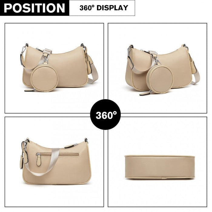 Lb2060 - Miss Lulu Cross-body Handbag With A Detachable Pouch - Khaki