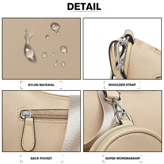 Lb2060 - Miss Lulu Cross-body Handbag With A Detachable Pouch - Khaki