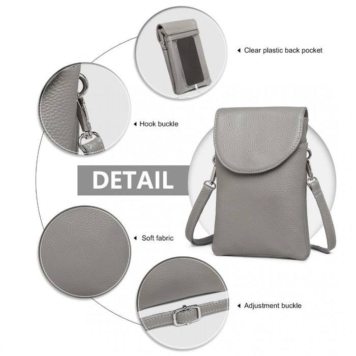 Lb2140 - Miss Lulu Touch Screen Genuine Leather Small Crossbody Bag - Grey