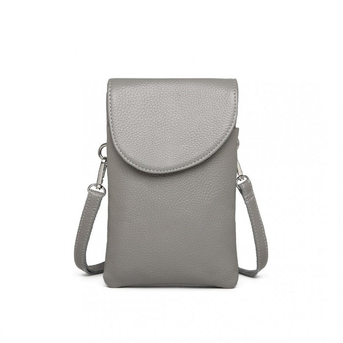 Lb2140 - Miss Lulu Touch Screen Genuine Leather Small Crossbody Bag - Grey