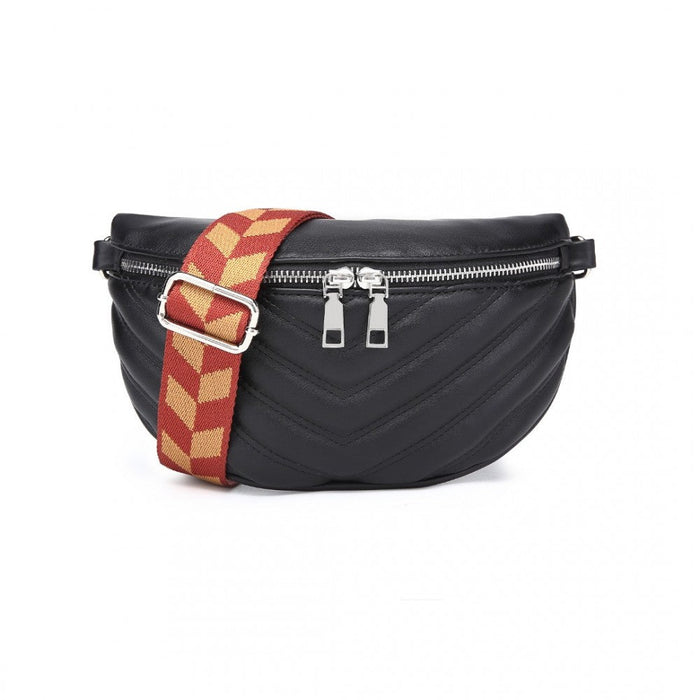 Lb2307 - Miss Lulu Wide Strap Bum Bag Lightweight Adjustable Waist Bag - Black