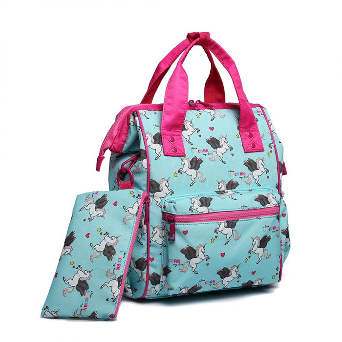 Lb6896 - Miss Lulu Child's Unicorn Backpack With Pencil Case - Blue