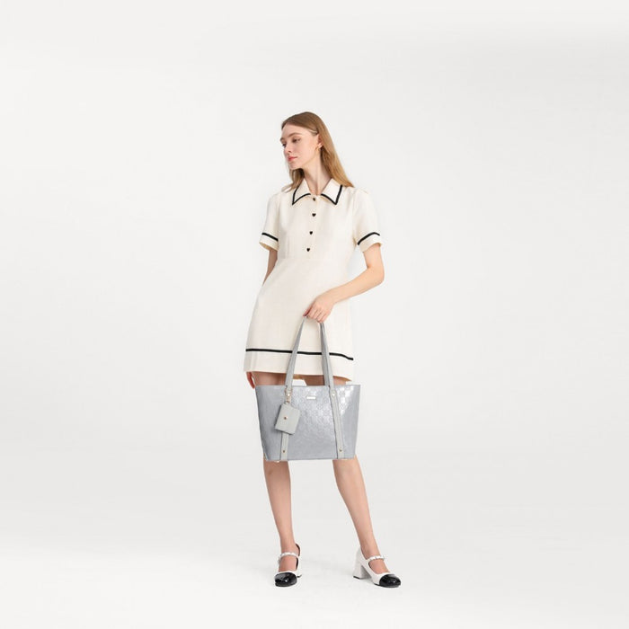 Ld2217 - Miss Lulu 4 Pieces Glossy Leather Tote Bag Set - Grey - Image 10