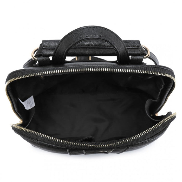 Ld2249 - Miss Lulu 3 Piece Elegant Leather Backpack Set - Black