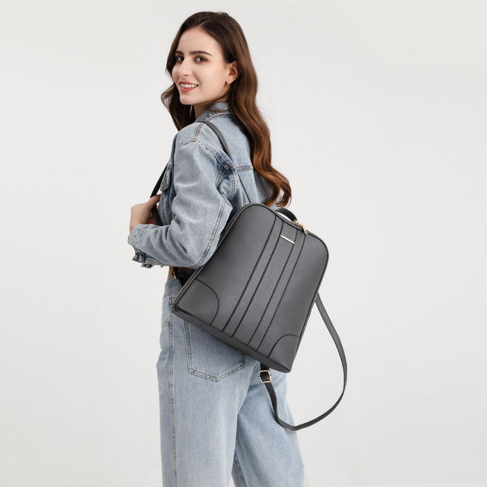Ld2249 - Miss Lulu 3 Piece Elegant Leather Backpack Set - Grey