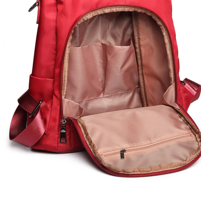 Lg1903 - Miss Lulu Two Way Backpack Shoulder Bag With Pom Pom Pendant - Red