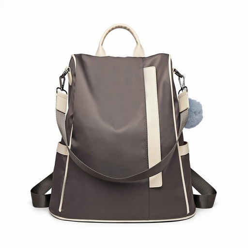 Lg6917 - Miss Lulu Two Way Anti-theft Backpack With Pom Pom Pendant - Grey - Image 1