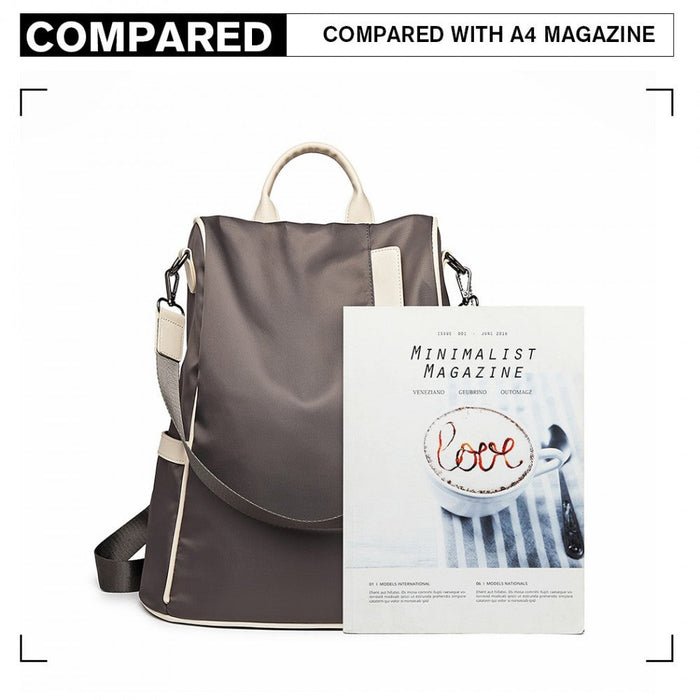 Lg6917 - Miss Lulu Two Way Anti-theft Backpack With Pom Pom Pendant - Grey