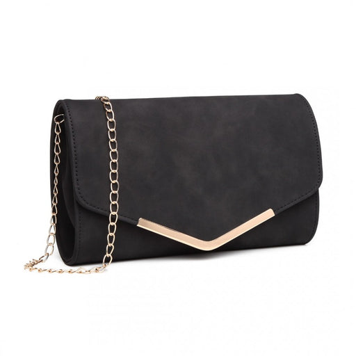 Lh1756 - Miss Lulu Leather Look Envelope Clutch Bag - Black - Image 1