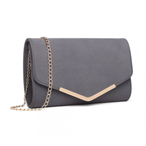 Lh1756 - Miss Lulu Leather Look Envelope Clutch Bag - Grey - Image 1