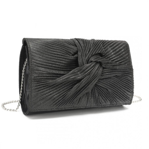Lh2252 - Miss Lulu Women's Pleated Bow Evening Bag Clutch Handbag - Black - Image 1