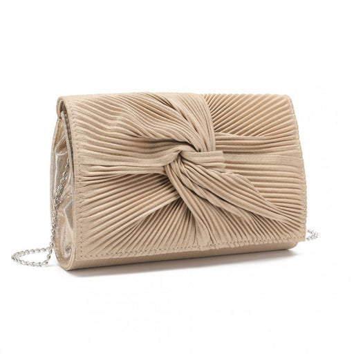 Lh2252 - Miss Lulu Women's Pleated Bow Evening Bag Clutch Handbag - Light Gold - Image 1
