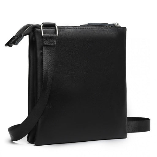 Lh2301 - Miss Lulu Double Compartment Lightweight Leather Crossbody Bag - Black - Image 1