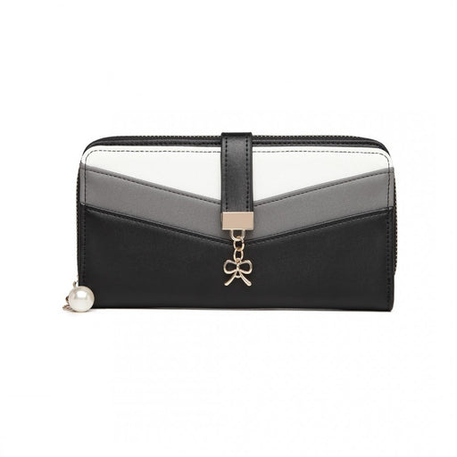 Lp2215 - Miss Lulu Mixed Colour Women's Leather Look Clutch Purse - Black - Image 1