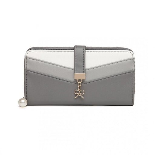 Lp2215 - Miss Lulu Mixed Colour Women's Leather Look Clutch Purse - Grey - Image 1
