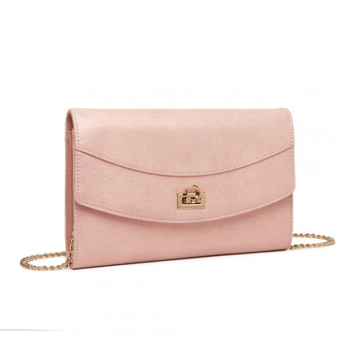 Lp2219 - Miss Lulu Elegant Flap Clutch Leather Chain Evening Bag - Pink - Image 1