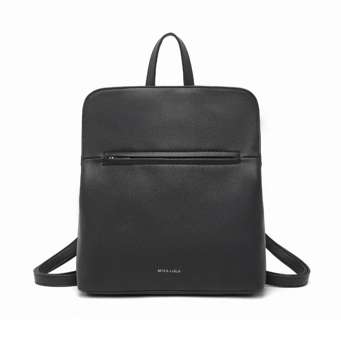 LT2354 - Miss Lulu Chic Minimalist PU Leather Backpack - Black - Love Thy Bargains