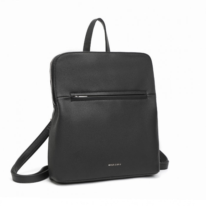 LT2354 - Miss Lulu Chic Minimalist PU Leather Backpack - Black