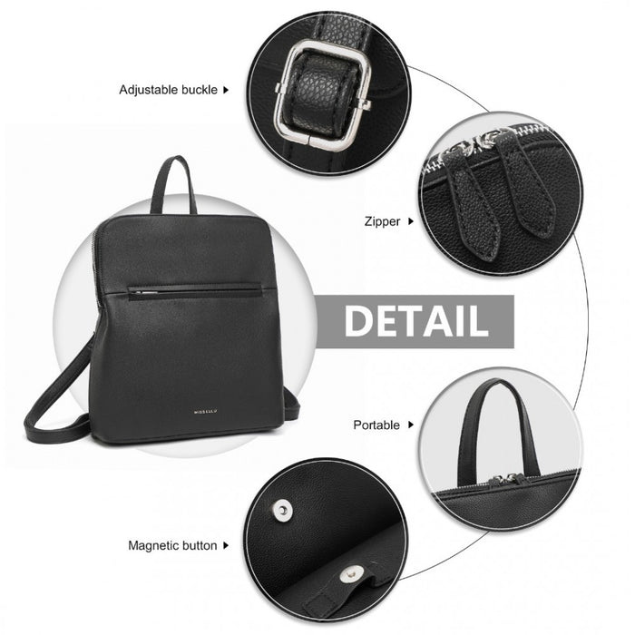 LT2354 - Miss Lulu Chic Minimalist PU Leather Backpack - Black - Love Thy Bargains