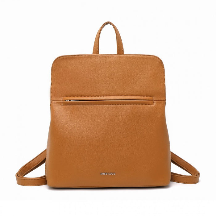 LT2354 - Miss Lulu Chic Minimalist PU Leather Backpack - Brown - Love Thy Bargains